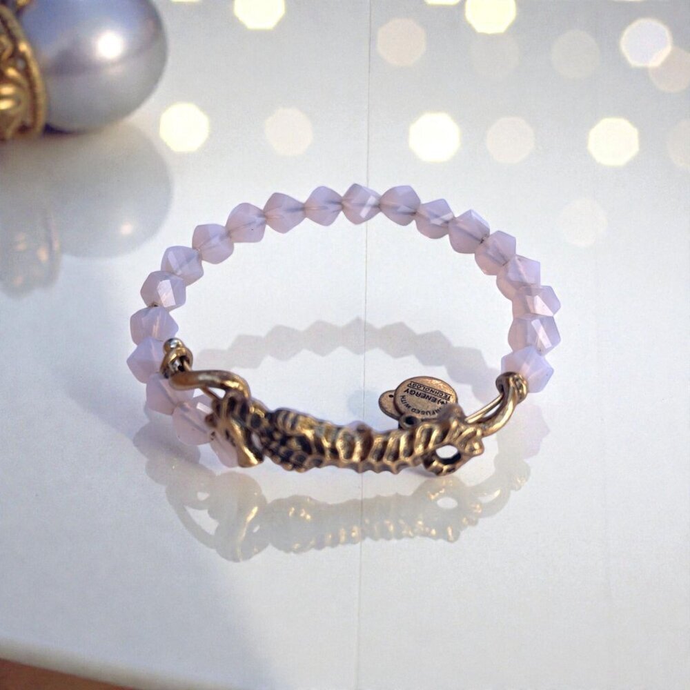 Alex and Ani Seahorse Charm Pink Crystal Bead Bracelet Gold Finish Expandable